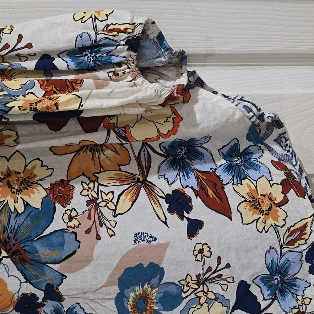 EUC-Floral Button-Up Blouse - Blue and Yellow - Picture 4 of 6